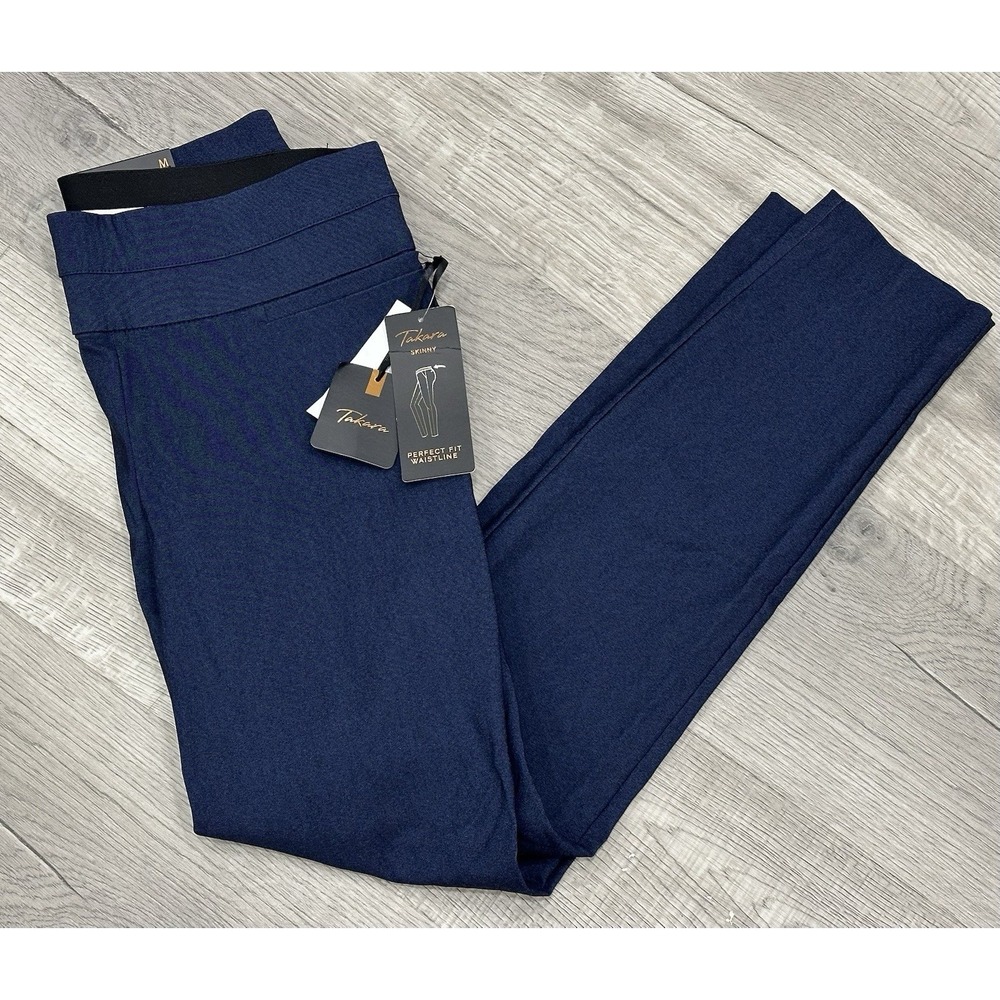 Takara Womans Skinny Perfect Fit Waistline Dark Navy Pull On Pants NWT medium